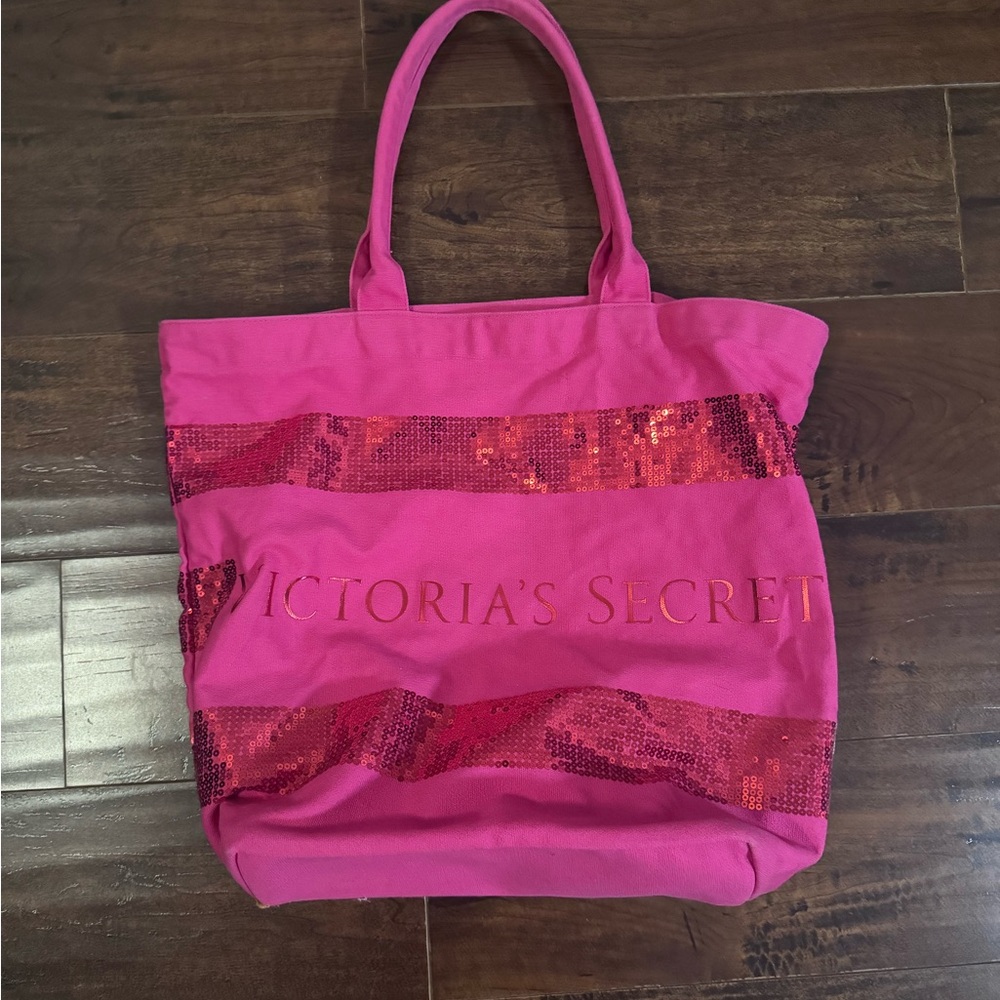 Victoria's Secret Y2K Pink Sequin Canvas Tote Bag